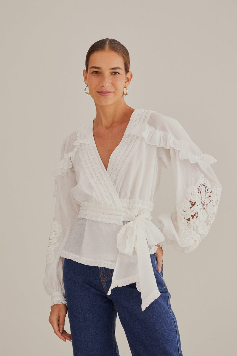 Farm Rio - Off-white v Neck Blouse