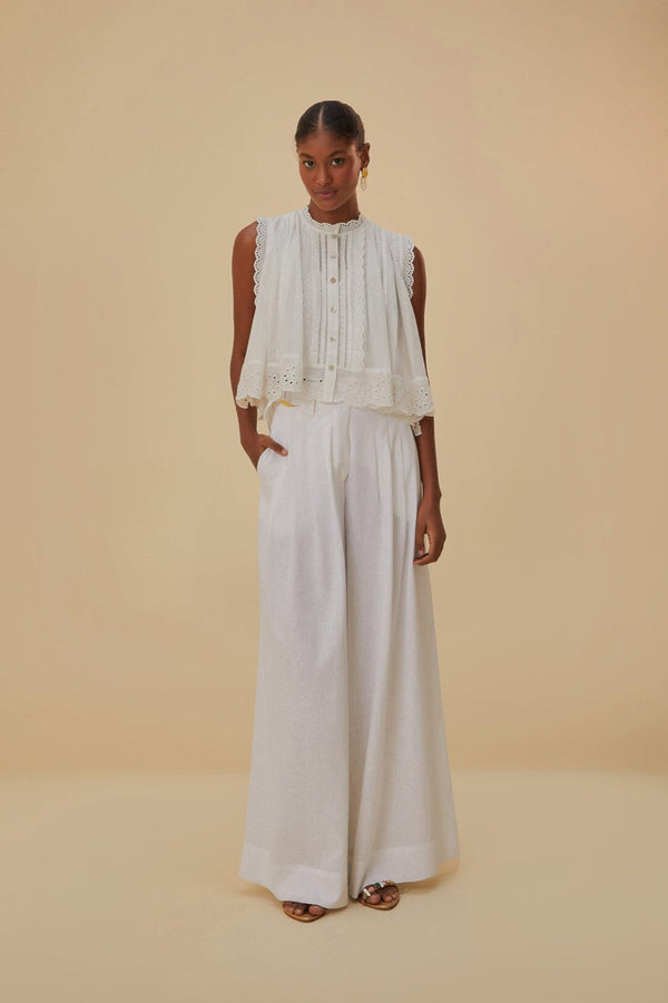 Farm Rio - Off-white Linen Low Waist Pants