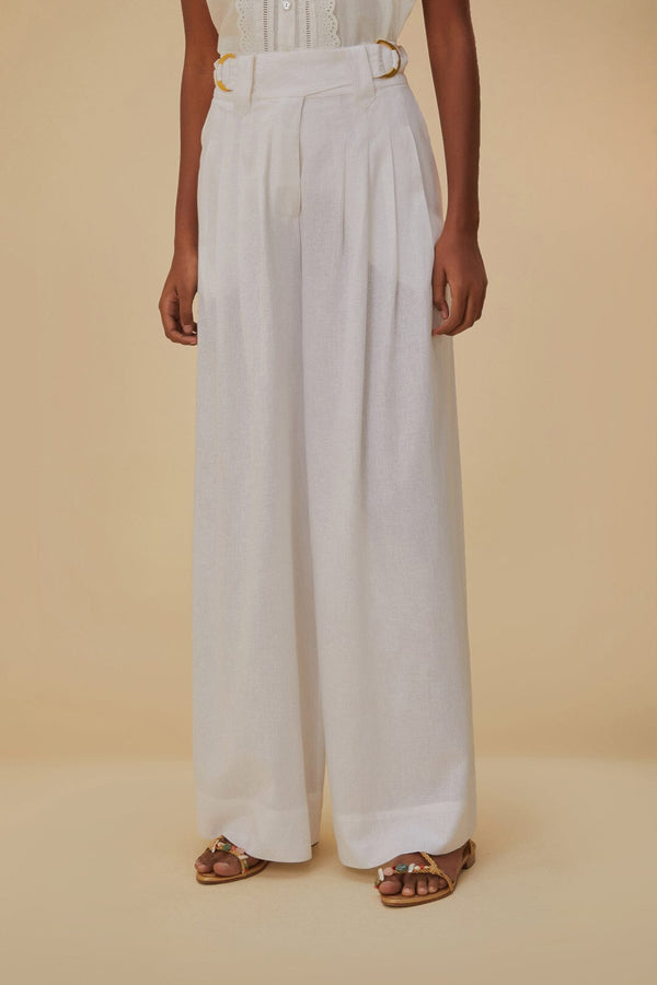 Farm Rio - Off-white Linen Low Waist Pants