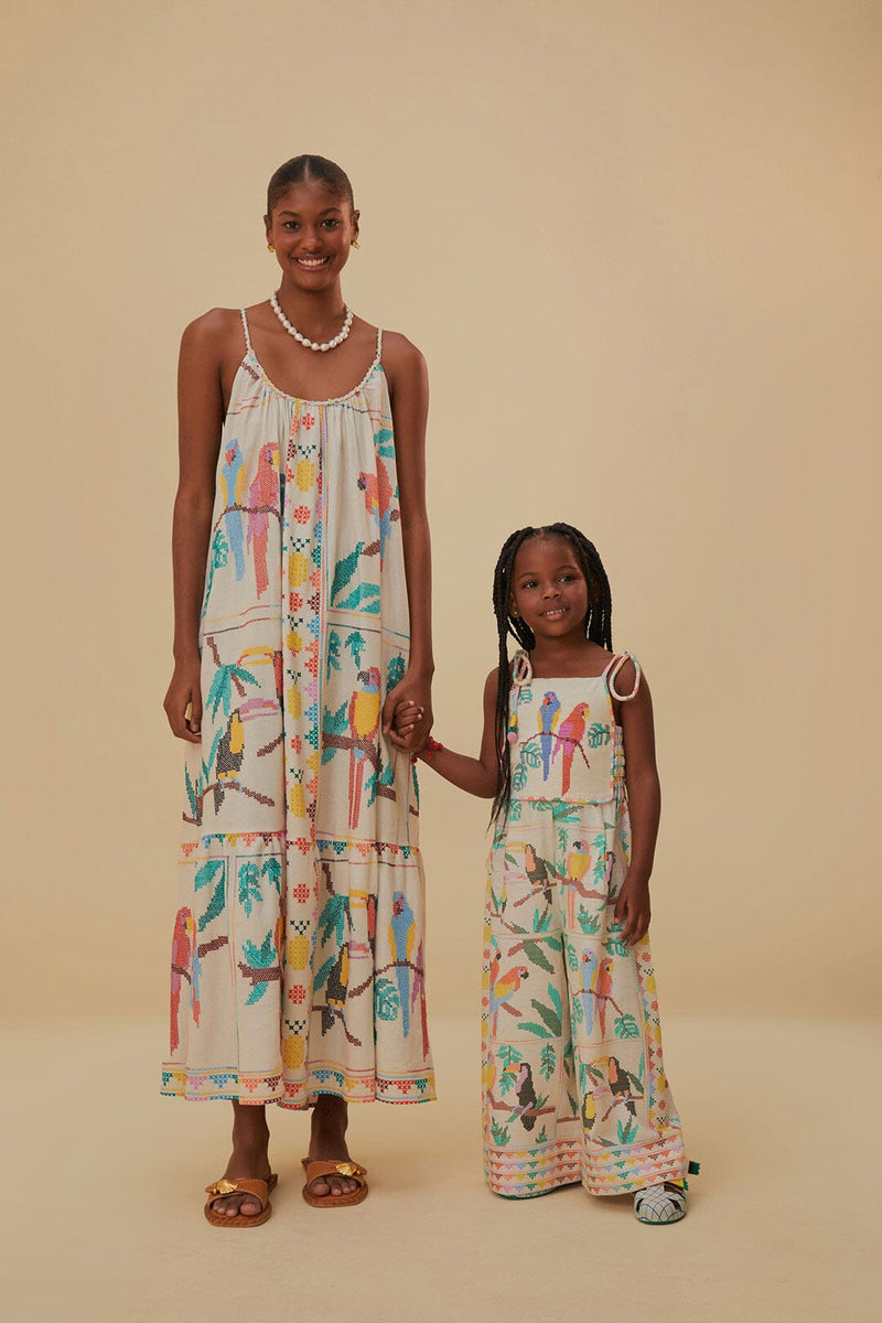 Farm Rio - Stitched Birds Scarf Maxi Dress - Small