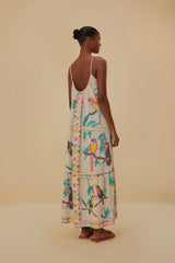 Farm Rio - Stitched Birds Scarf Maxi Dress - Small