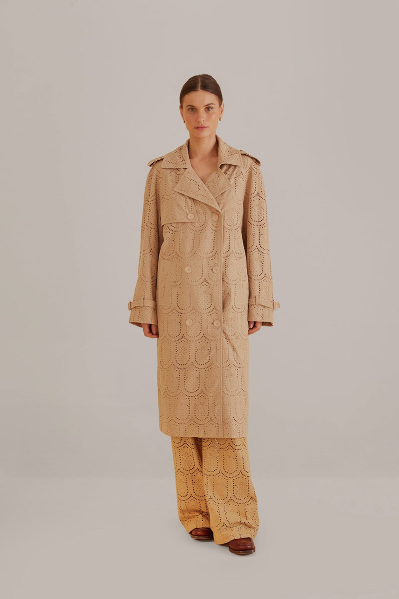 Farm Rio - Khaki Pineapple Cotton Eyelet Trench Coat