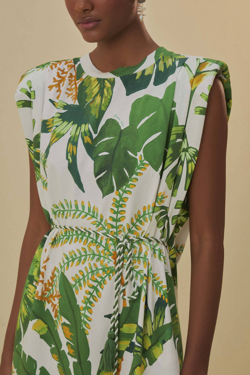 Farm Rio - Tropical Forest Off-white T-shirt Dress