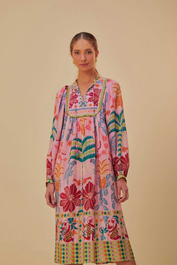 Farm Rio - Pink Fruits Queen Scarf Midi Dress