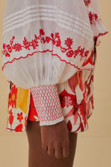 Farm Rio - Off-white and Red Embroidered Long Sleeve Blouse