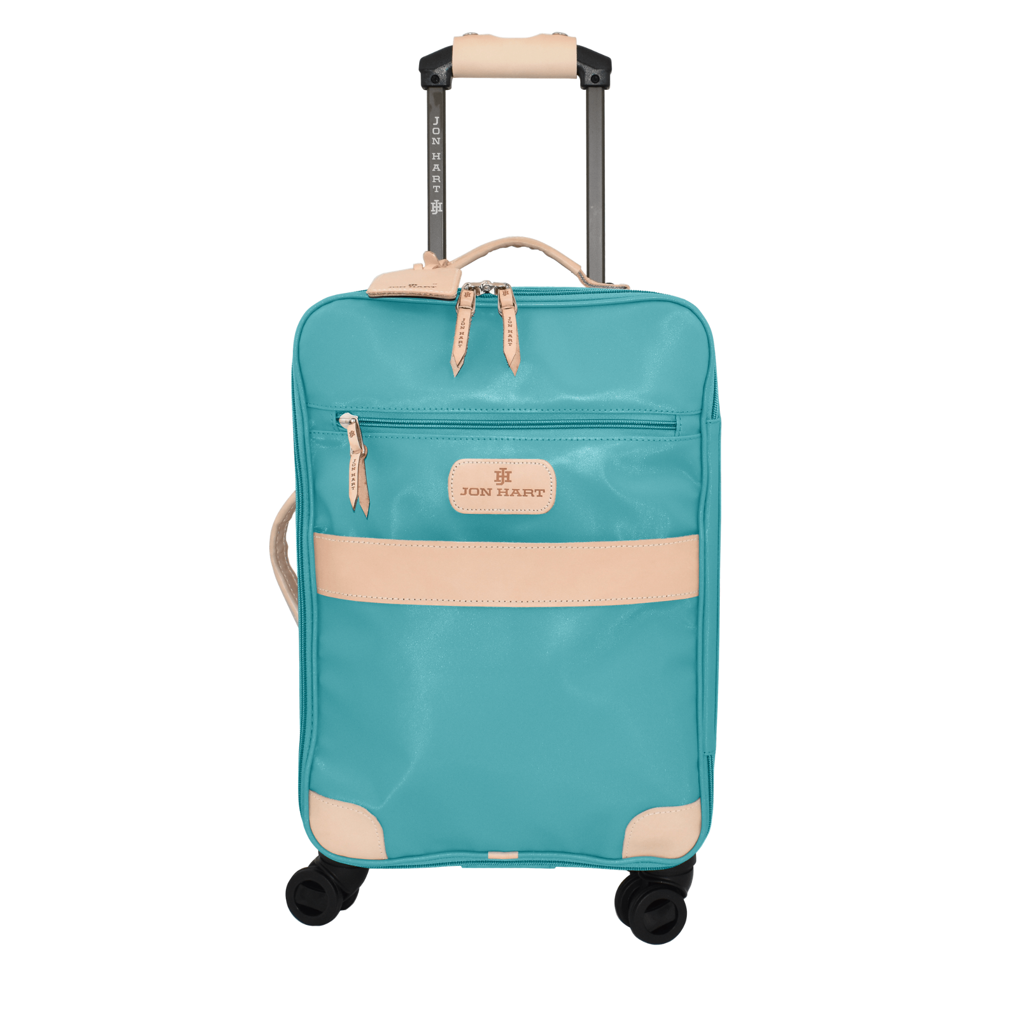 Jon Hart 360 Carry On Wheels Leopard Coated Canvas Genuine Natural Leather Details American Made