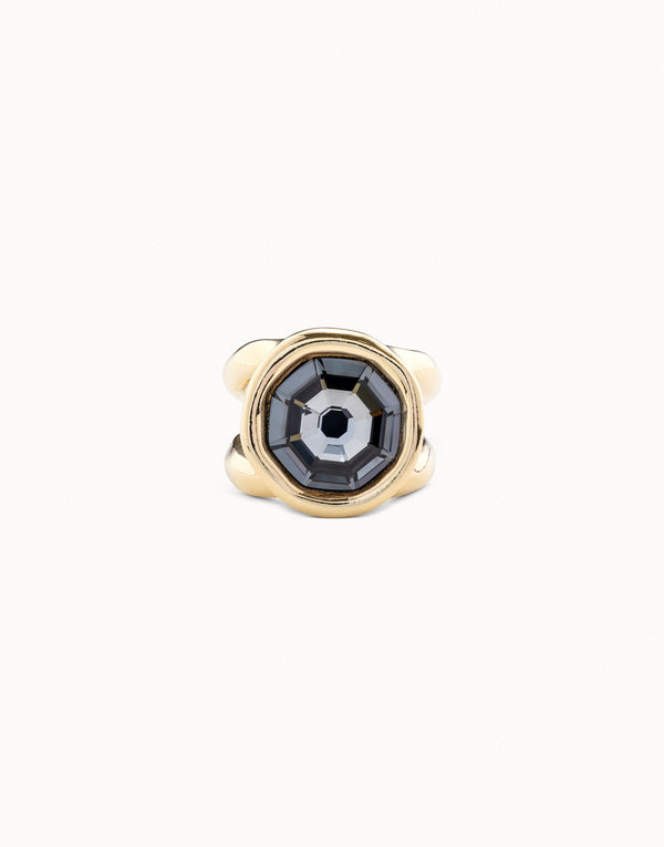 Uno De 50 - 18k Gold-plated Ring With Gray Crystal