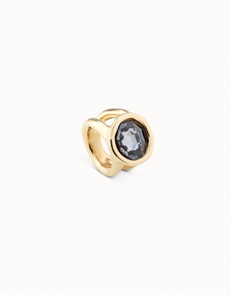 Uno De 50 - 18k Gold-plated Ring with Gray Crystal