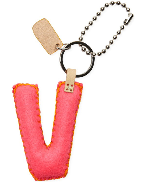 Consuela - Charm - Pink Felt Alphabet Charm ?V’