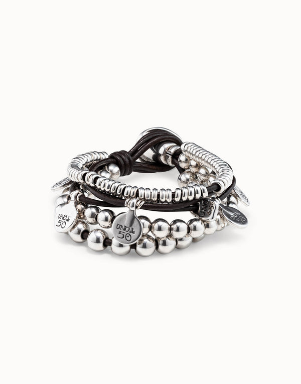 Uno De 50 - Leather And Sterling Silver-plated Bracelet