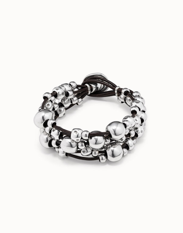 Uno De 50 - Sterling Silver-plated Wide Leather Bracelet