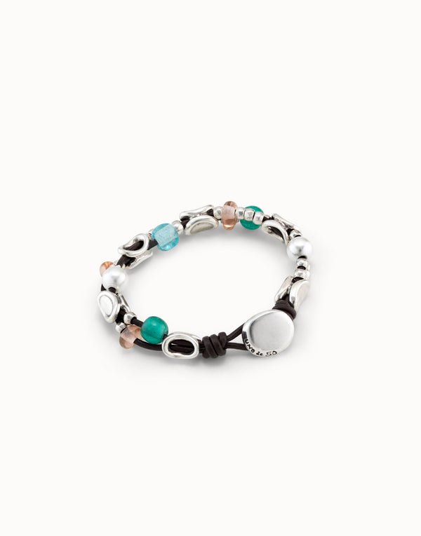 Uno De 50 - Leather Bracelet with Sterling Silver-plated