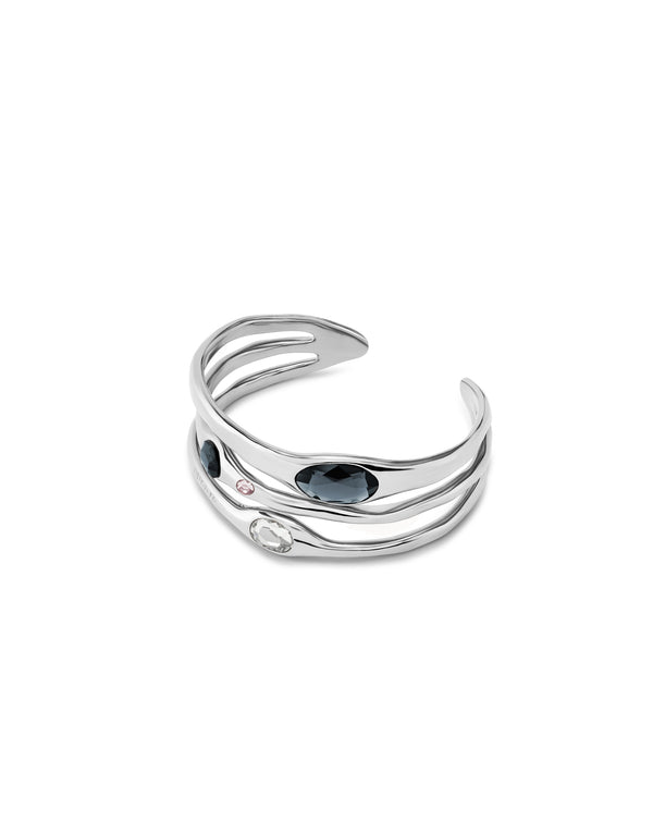 Uno De 50 - Rigid Sterling Silver-plated Bracelet with Blue