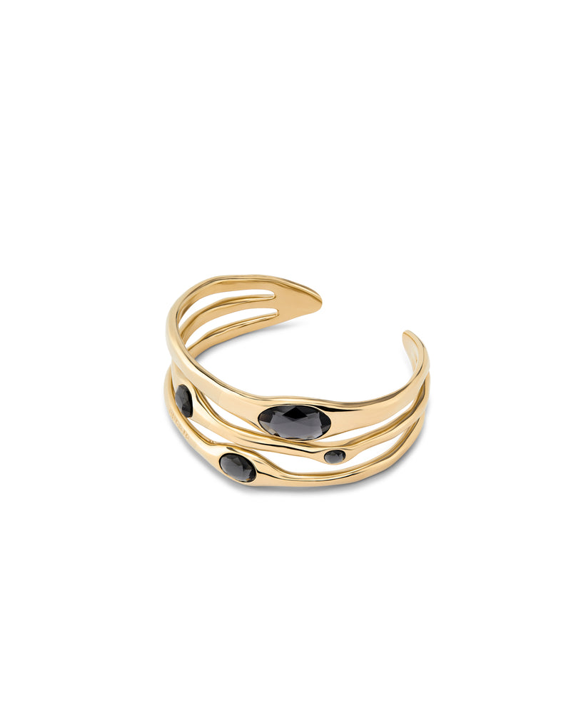 Uno De 50 - Rigid 18k Gold-plated Bracelet with Gray Cystal