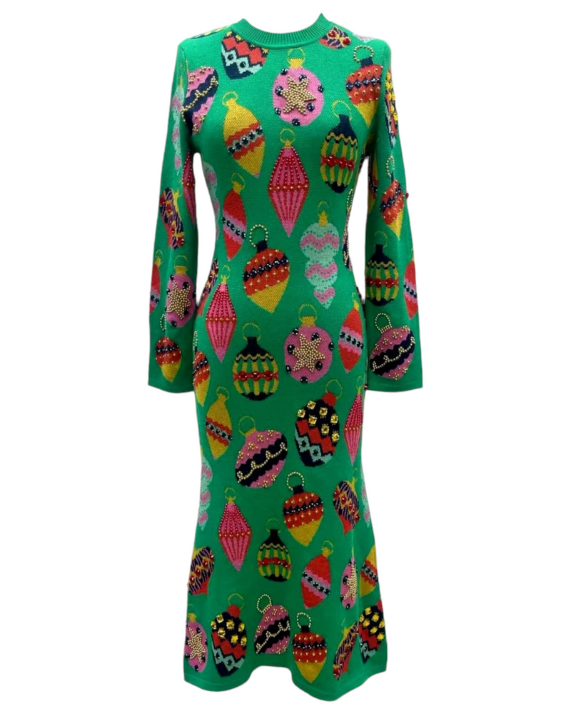 Queen of Sparkles - Dress - Green Multi Ornament Knit Maxi