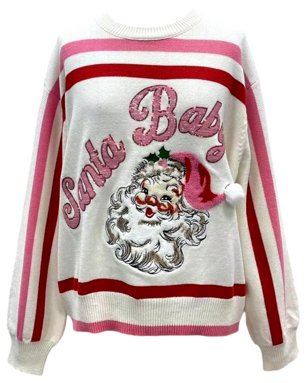 Queen of Sparkles - Sweater - Red Pink & White Stripe ?Santa B