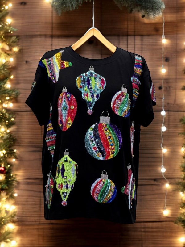 Queen of Sparkles - Tee - Black Multi Color Ornaments