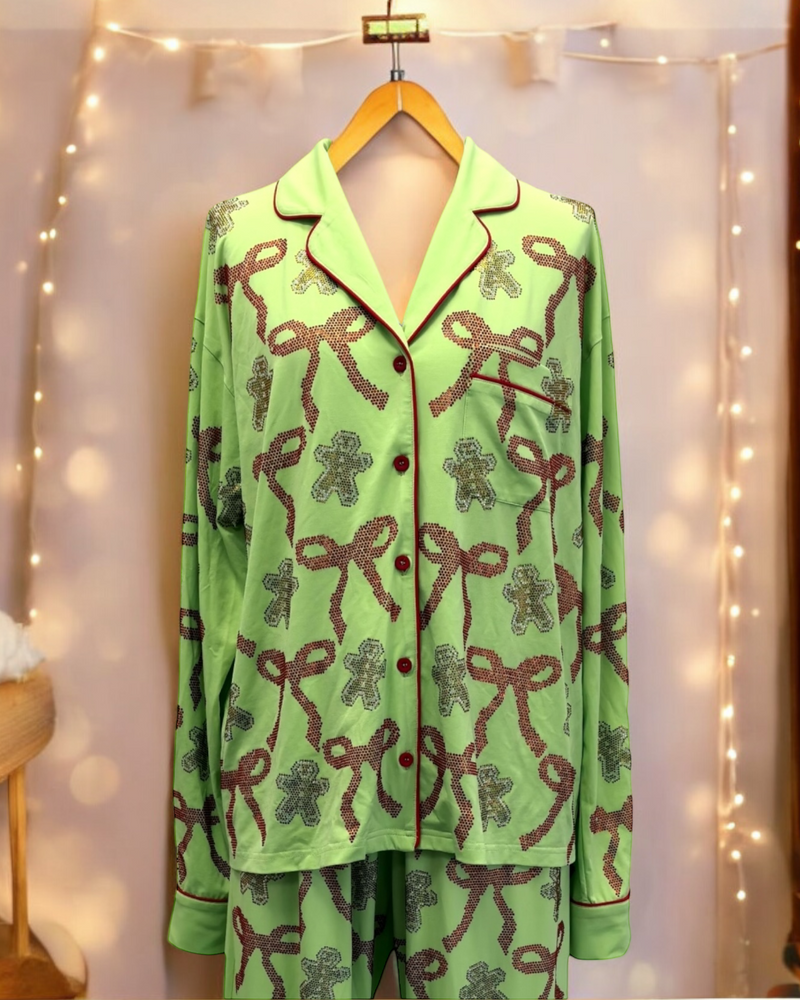 Queen of Sparkles - Pajama Top - Green Gingerbread Men &