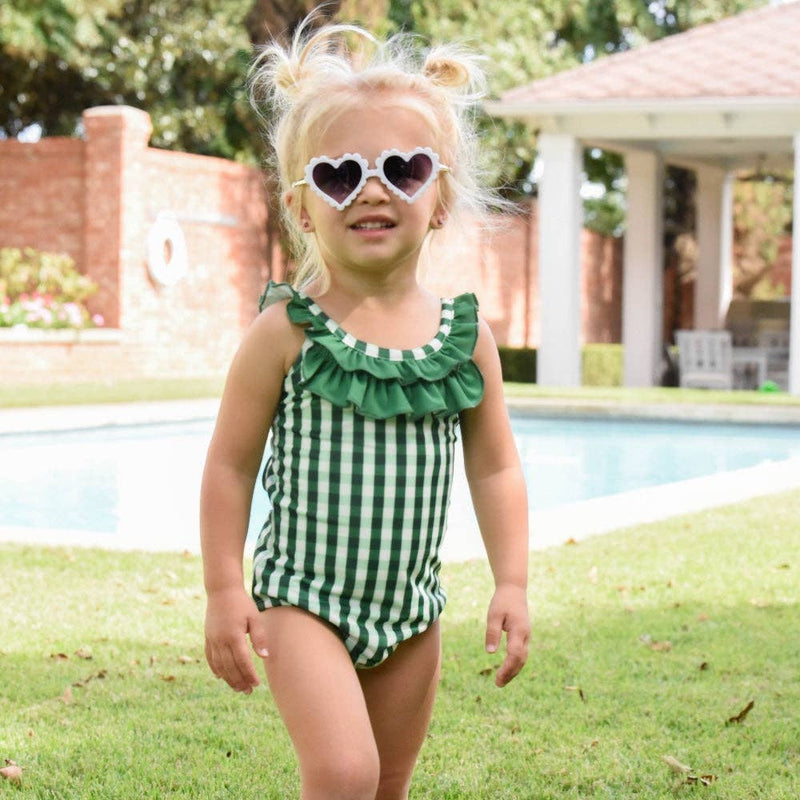 Sugar Bee Clothing - Bow Back Swimsuit - Green Gingham