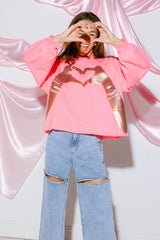 Queen of Sparkles - Neon Pink Heart Hand Sweatshirt