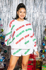 Queen of Sparkles - Shorts - White Beaded ?Ho Ho Ho’